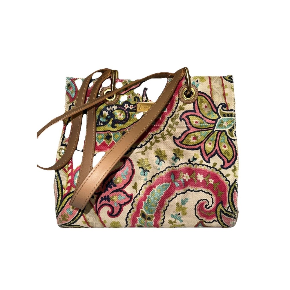 Spartina 449 Purse Eliza Floral Laney Satchel Handbag Linen Leather